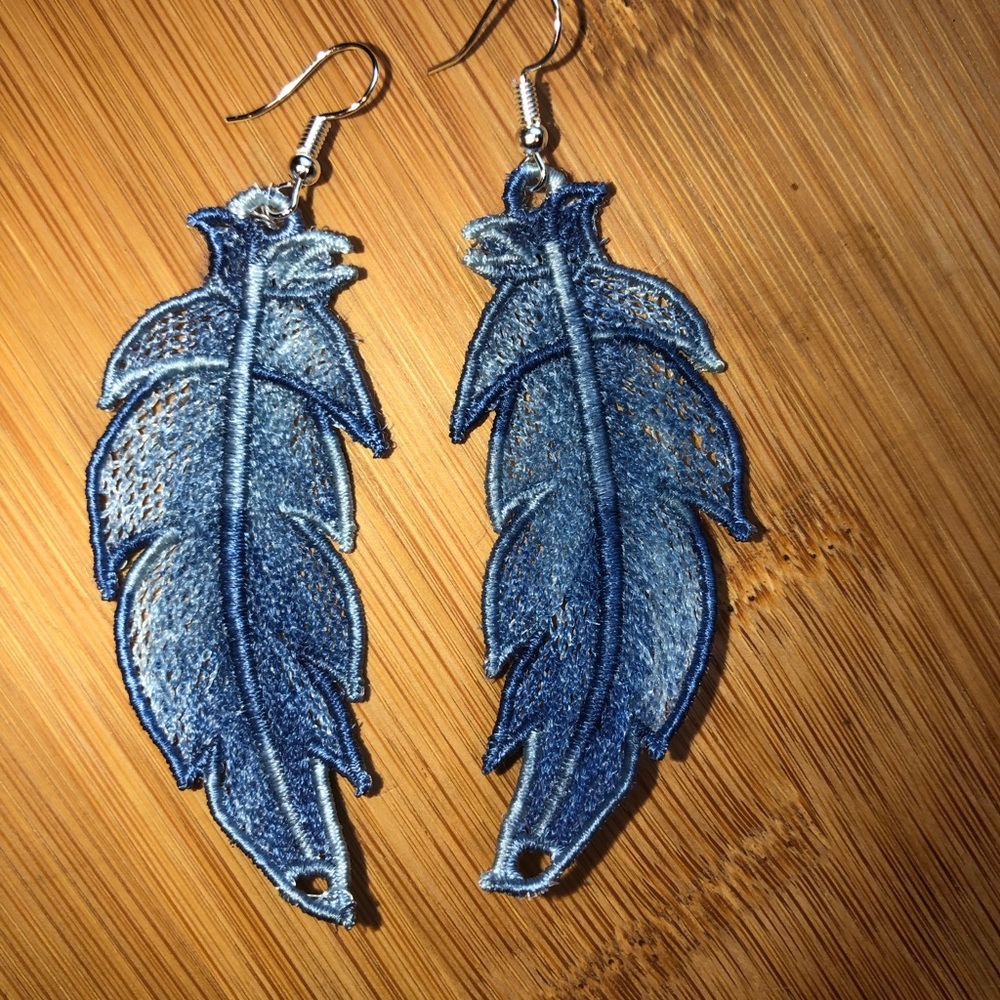 Embroidered Lace Feather Earrings